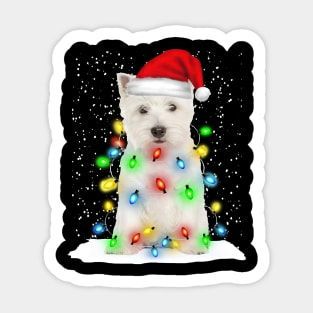 West Highland White Terrier Christmas Santa Hat Xmas Tree Color Lights Sticker